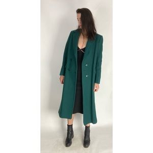 Vintage Forest Green Wool Long Trench Coat